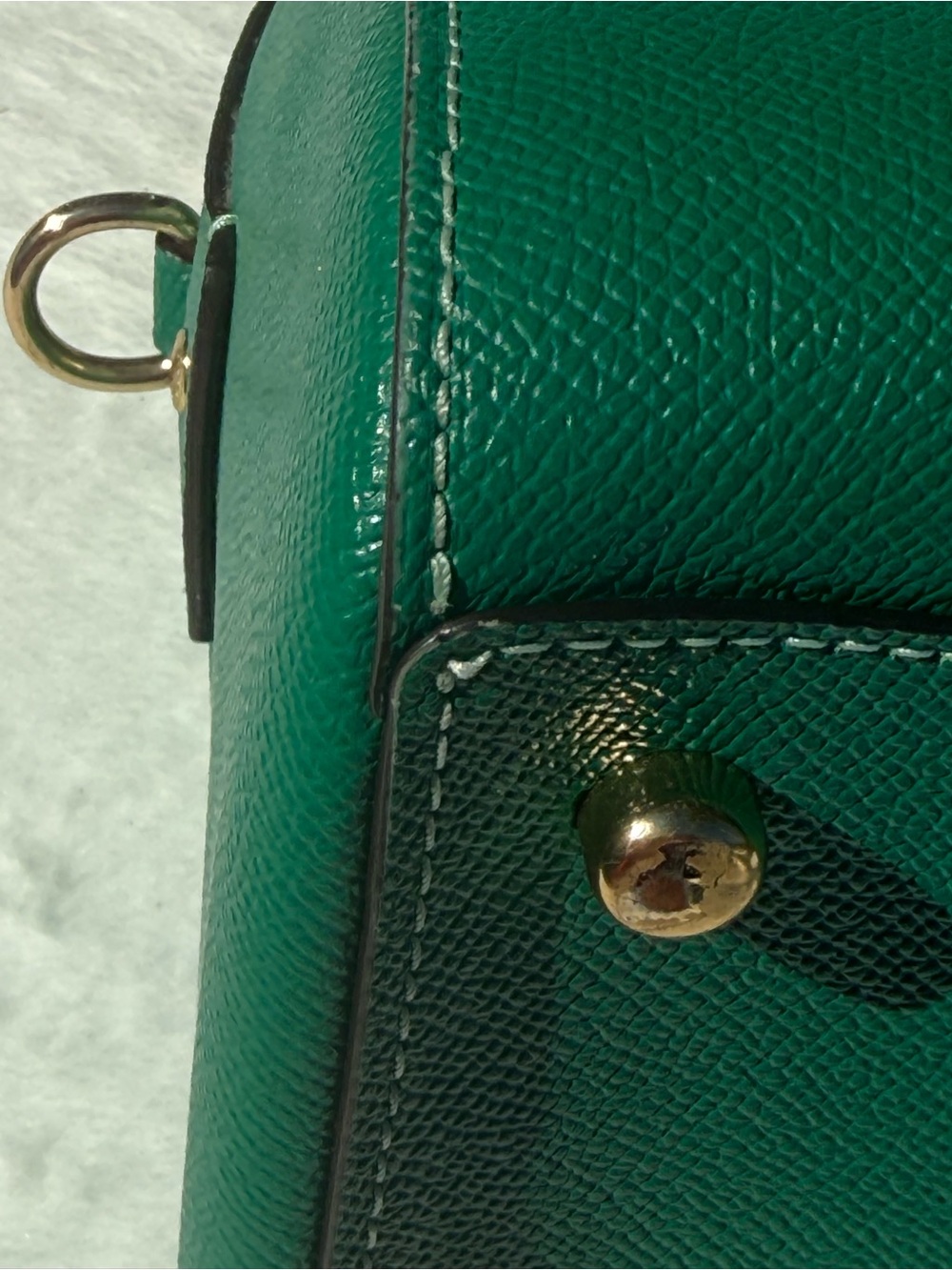 Coach Emerald Green Leather Medium Rowan with Gold Charm Chain. - Picture 7 of 14